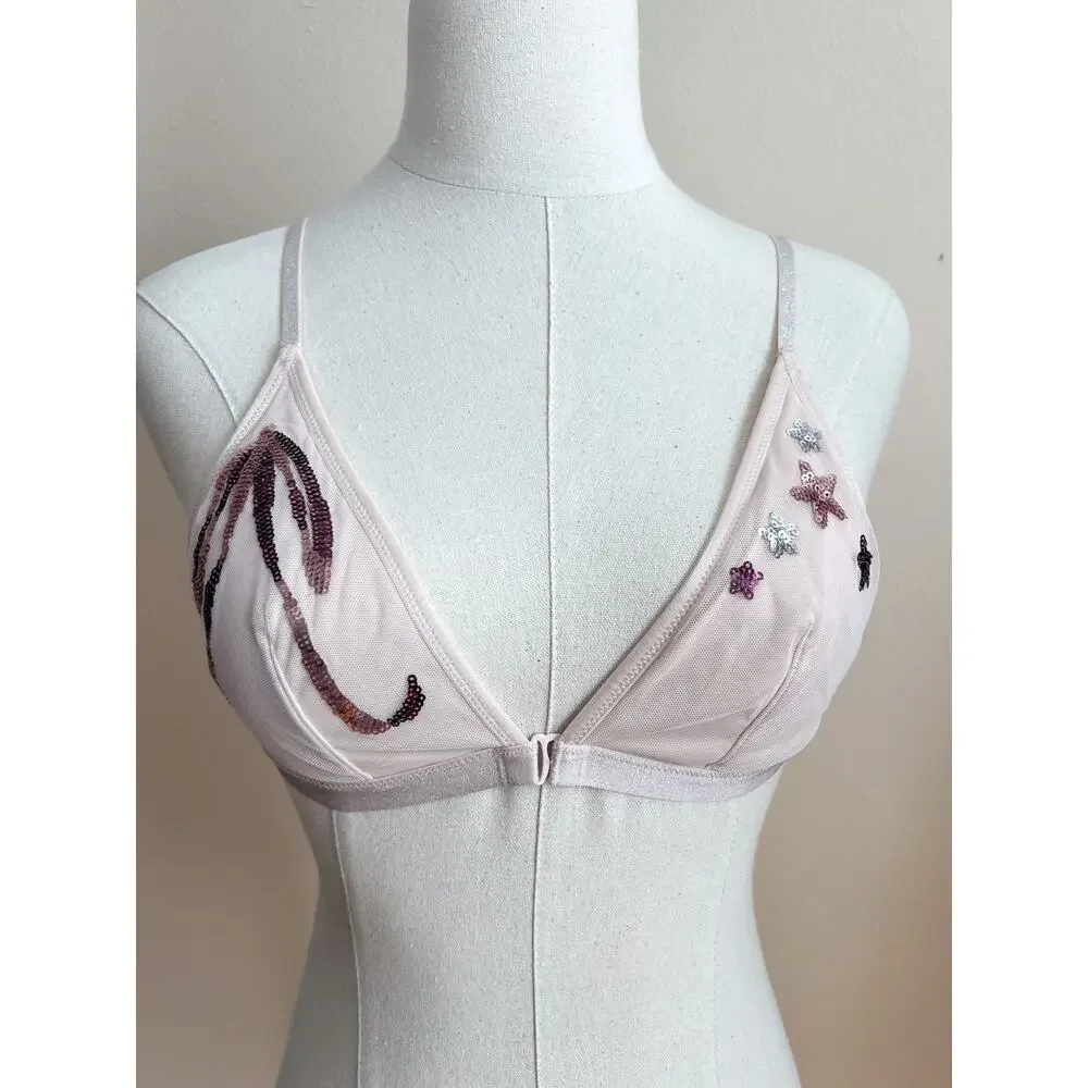 Victoria's Secret Pink Triangle Bralette Medium Sequins No Padding Front Close